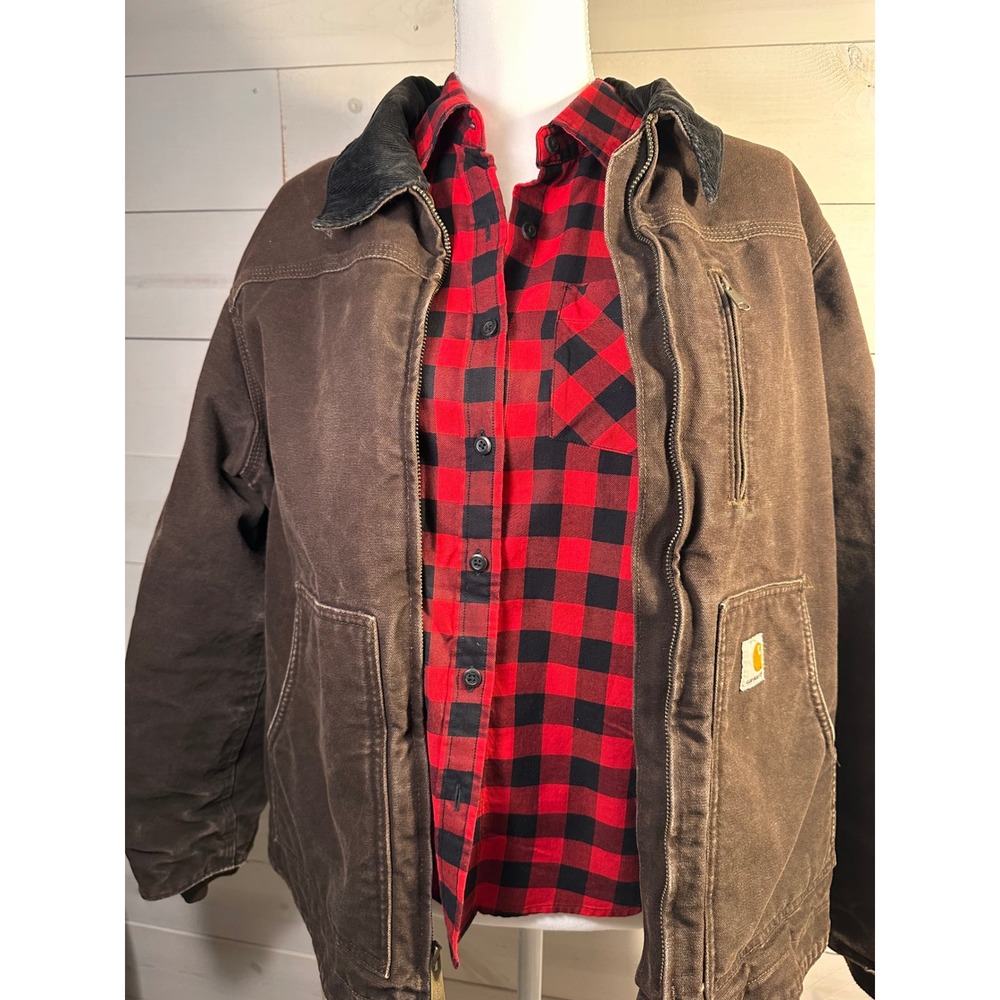 Carhartt Womens Sandstone Duck Sherpa Lined Jacket Brown Corduroy Collar Large